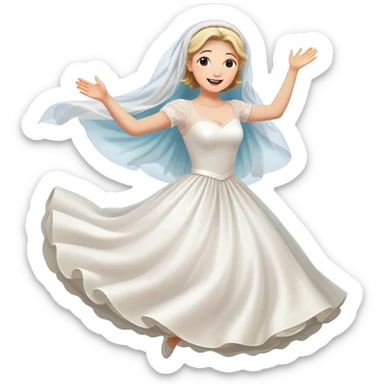 White woman-white veil-white wedding dress-happy-jumping-dreamlike-colorful sticker