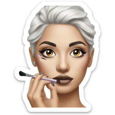 Hyper Realistic Beautiful lightly tattooed woman applying eyeshadow sticker