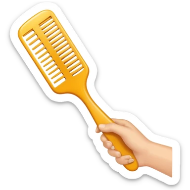 hand holding a comb with tidy hair, clean and friendly sticker