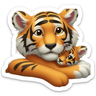 tiger cub cuddles with fox cub sticker