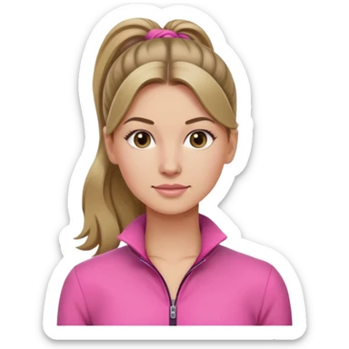 Woman dark blond hair ponytail pink  full body jumpsuit  sticker