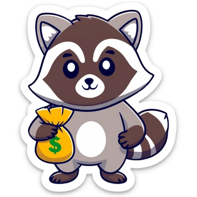 raccoon thief with mask and money bag sticker