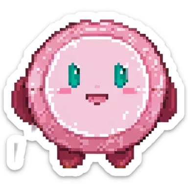 Kirby, the round pink video game character, in a cute and playful pose sticker