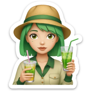 tatoo girl Drink holders with hat green hair  sticker