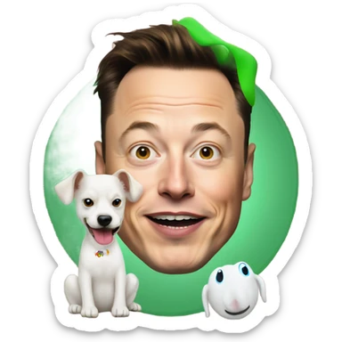 elon musk with a clown face and green nose with a dollar sign on it and puppy dog tongue and ears like an egirl sticker