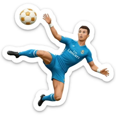 Ronaldo doing a bicycle kick with football in mid air While wearing a Retro blue Real madrid kit  sticker