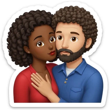 Beso mujer morena rizada y hombre blanco con barba negra sticker