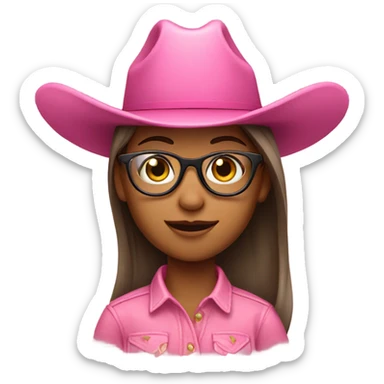 Girl with glasses wearing a pink cowboy hat sticker