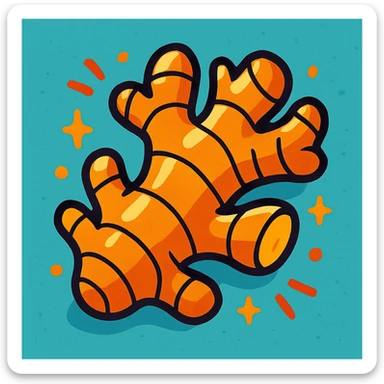 cartoon style ginger root, vibrant colors, playful sticker