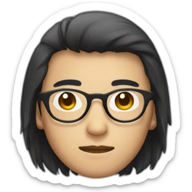 an asian male with circular glasses and black long hairs sticker