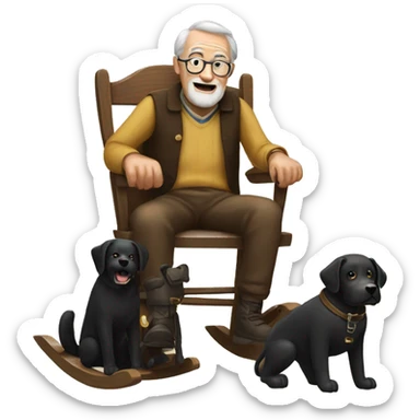 Old man in wooden rocking chair with black Labrador at his side sticker