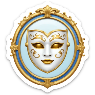 magic mirror on the wall of snow white. This is a round mirror with golden borders with a white theater mask inside  sticker