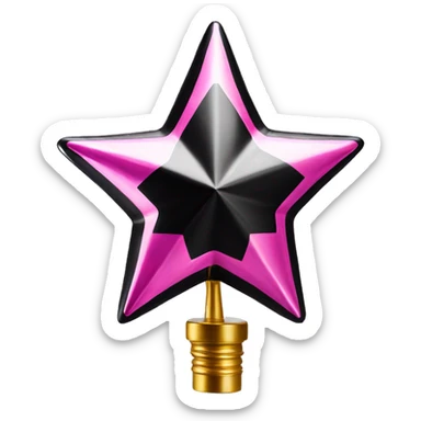 Realistic isolated black and pink metallic star christmas tree topper. sticker