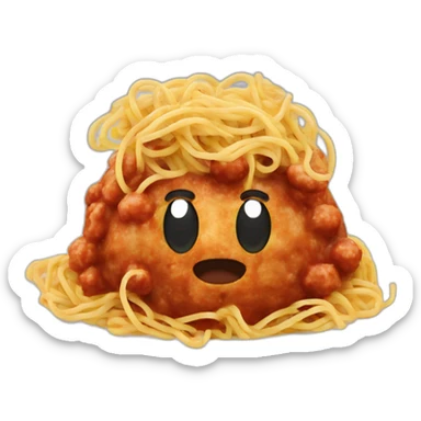 Spaghetti and meatballs, with a face arms and legs sticker