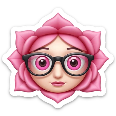A 3D cartoon rose-pink -eye spectacle, glossy curved frame, soft reflections, isolated on plain background. only glasses. sticker