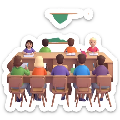 five people sitting in classroom during education session sticker