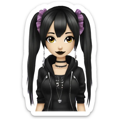 hime gyaru girl, goth, punk clothes, dark makeup, dark black hair sticker