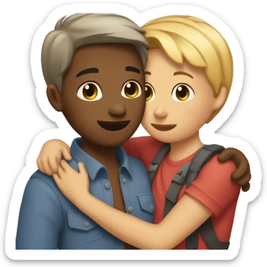 Two burnettte best friends hugging one with short hair one with long sticker