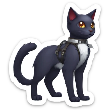 cool edgy fantasy dark-shadow-themed animal vampiric cat hybrid Fakemon  with a harness and collar full body sticker