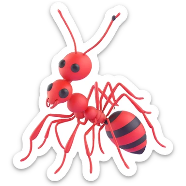 a brave ant, bold and heroic, in a dynamic pose sticker