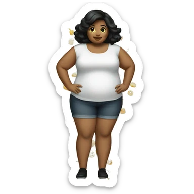 Fat girl top heavy skinny legs black hair sticker