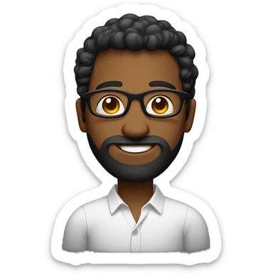 homem negro, sem cabelo, óculos camisa preta, sorrindo, sem barba sticker