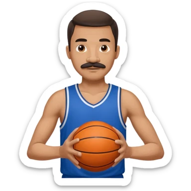 bold man basketball player blue jersey with mustache holding basket ball sticker