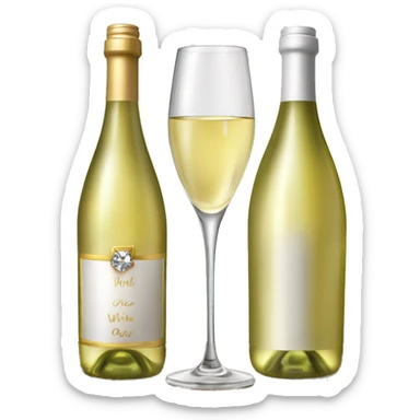 Realistic sparkling diamond glam bottle of pure white Wine and matching long stem wine glass. sticker
