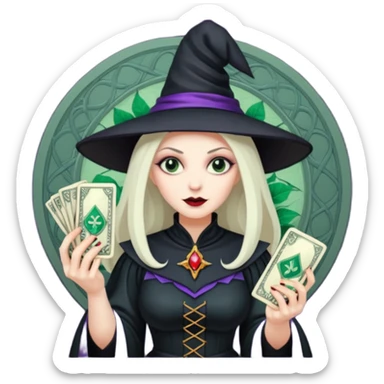 Evil witch tarot card with money sticker