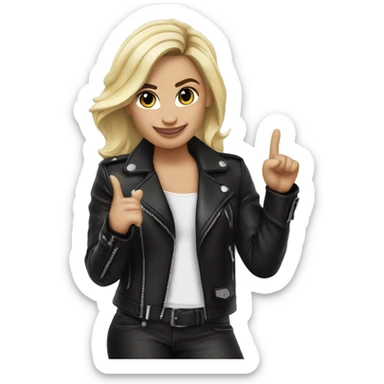 blonde Demi Lovato in leather jacket outdoors pointing on you sticker