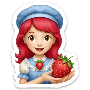 Vintage cartoon character strawberry shortcake hold a strawberry on her hand sticker