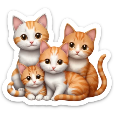 3 tiny kittens cuddling together all different colours, the first one is grey and white, the second is ginger and white and the third is brown tabby and white sticker