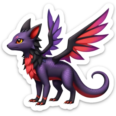 full body hybrid of Salandit Umbreon Noibat and Litten, cute pose sticker