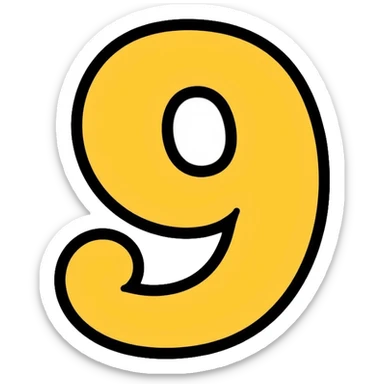 Number 9 on a yellow volumetric background sticker