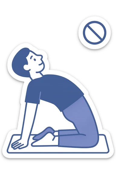 vertical illustration of a person doing passive back stretching on a mat, with a prohibition icon or signal indicating not suitable for asymmetry, educational style, no background sticker