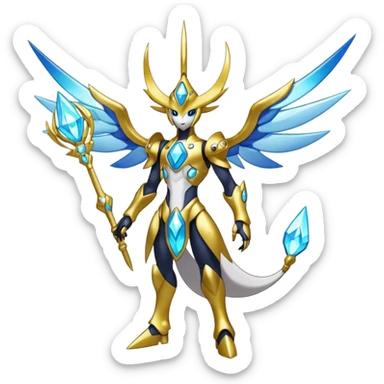 Shiny Futuristic Celestial Godly Divine Fakemon-Pokemon-Digimon-Spectrobes-fusion, full body sticker