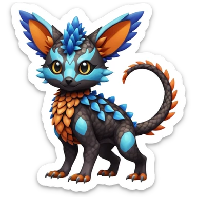 Cute cool realistic colorful exotic Trico-Protogen-Fakémon-Pokémon-Vernid-Fionbri-hybrid-creature dark (full body) sticker