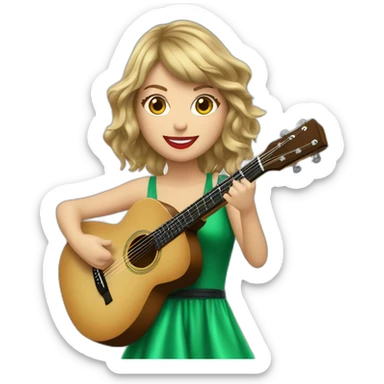 Taylor swift avec une robe vert jouant de la guitare avec des magni sticker
