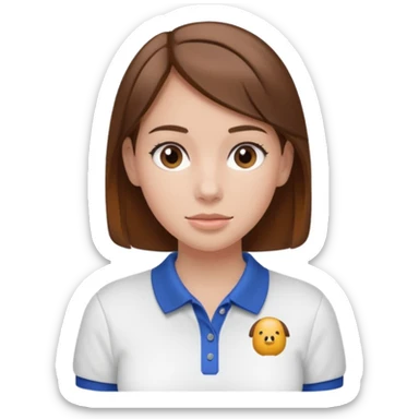 Girl with brown hair with airpods wearing a wegmans grocery store polo sticker