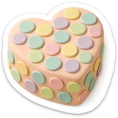 heart-shaped fondant cake with pastel fondant circles sticker
