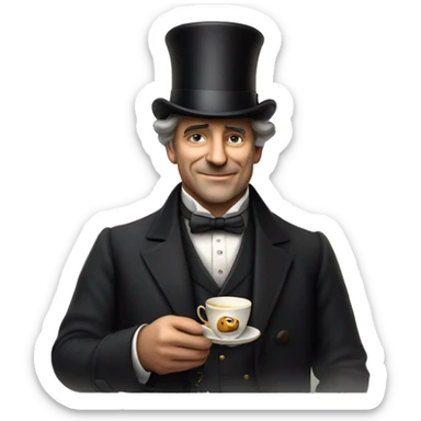 Photorealistic man A British gentleman in a monocle and a top hat with a cup of tea in his hand sticker