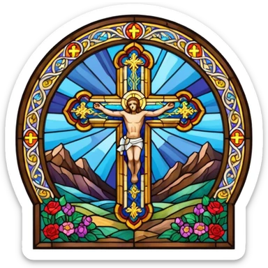 stained glass window with a cross, Christian theme sticker