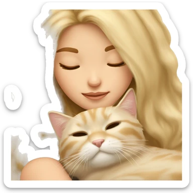Pretty blonde girl sleeping with her beige main coon cat sticker