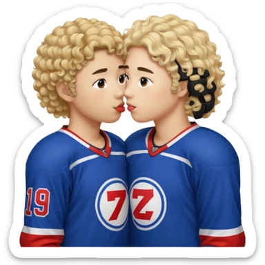 Asian hickey player kissing curly hair blonde hockey player sticker