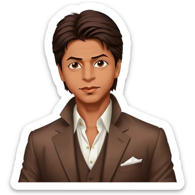 Cinematic Realistic portrait of Shah Rukh Khan, portrayed as a charismatic film star with expressive features and stylish contemporary attire, rendered in rich, dynamic lighting that captures his magnetic presence sticker