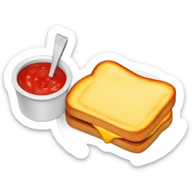 (Grilled cheese sandwich) with a side (ramekin of ketchup) sticker