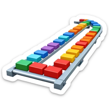 Conveyor belt moving small colored blocks in a row, representing an automated system sticker