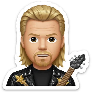 James Hetfield with long dark blonde hair, black sequin outfit  sticker