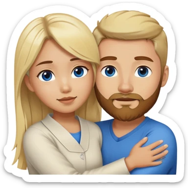 Asian girl hugged by blonde guy with brown beard and blue eyes sticker