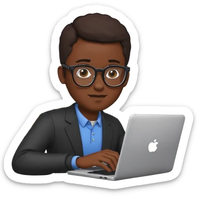 Black man with glasses typing on a laptop, emoji style sticker